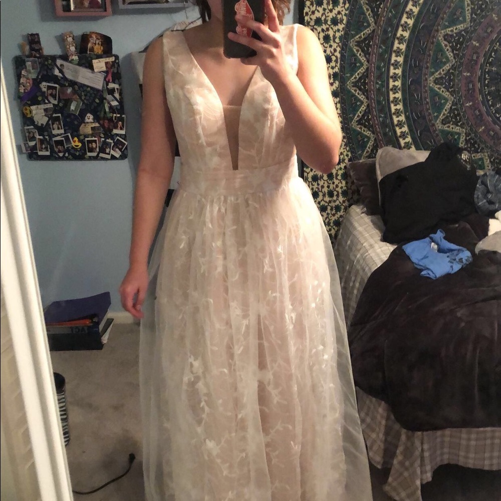 Off white and light pink prom dress